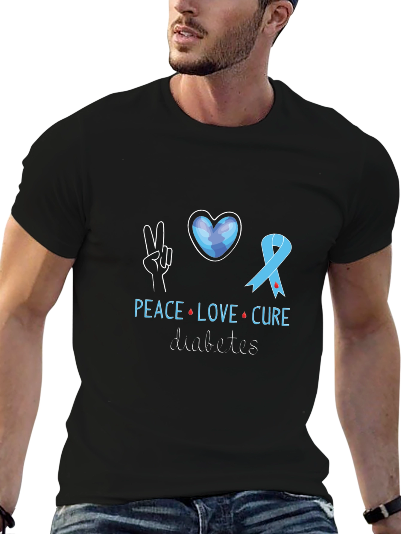 Peace Love Cure Diabetes Awareness T-Shirt