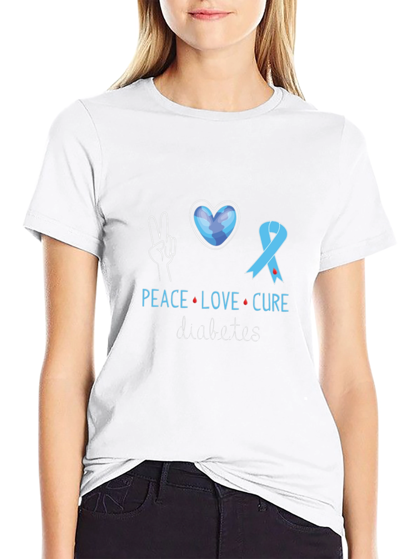 Peace Love Cure Diabetes Awareness T-Shirt