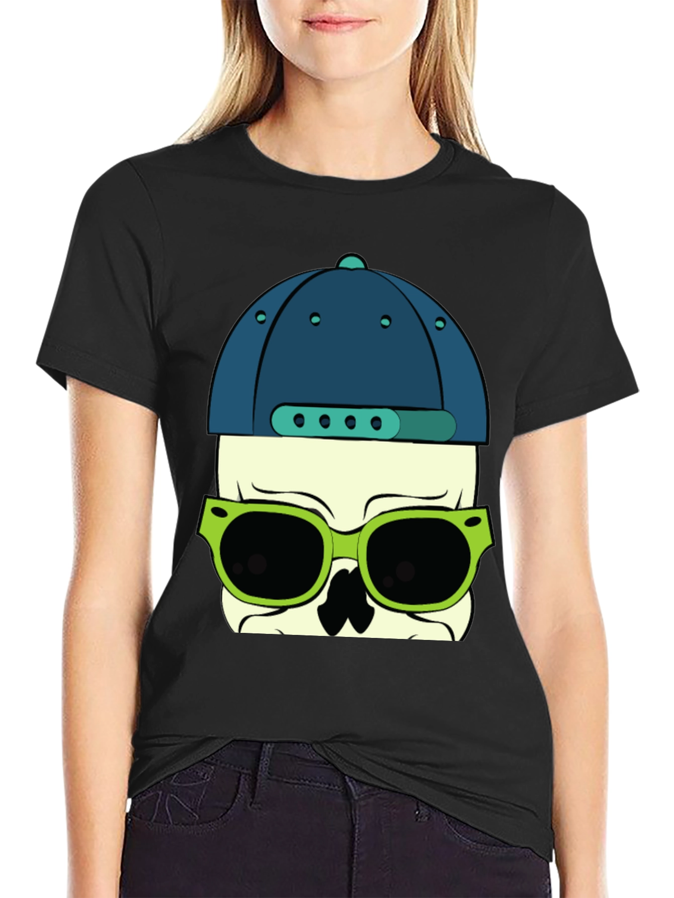 Skull with Hat and Sunglasses Graphic T-Shirt