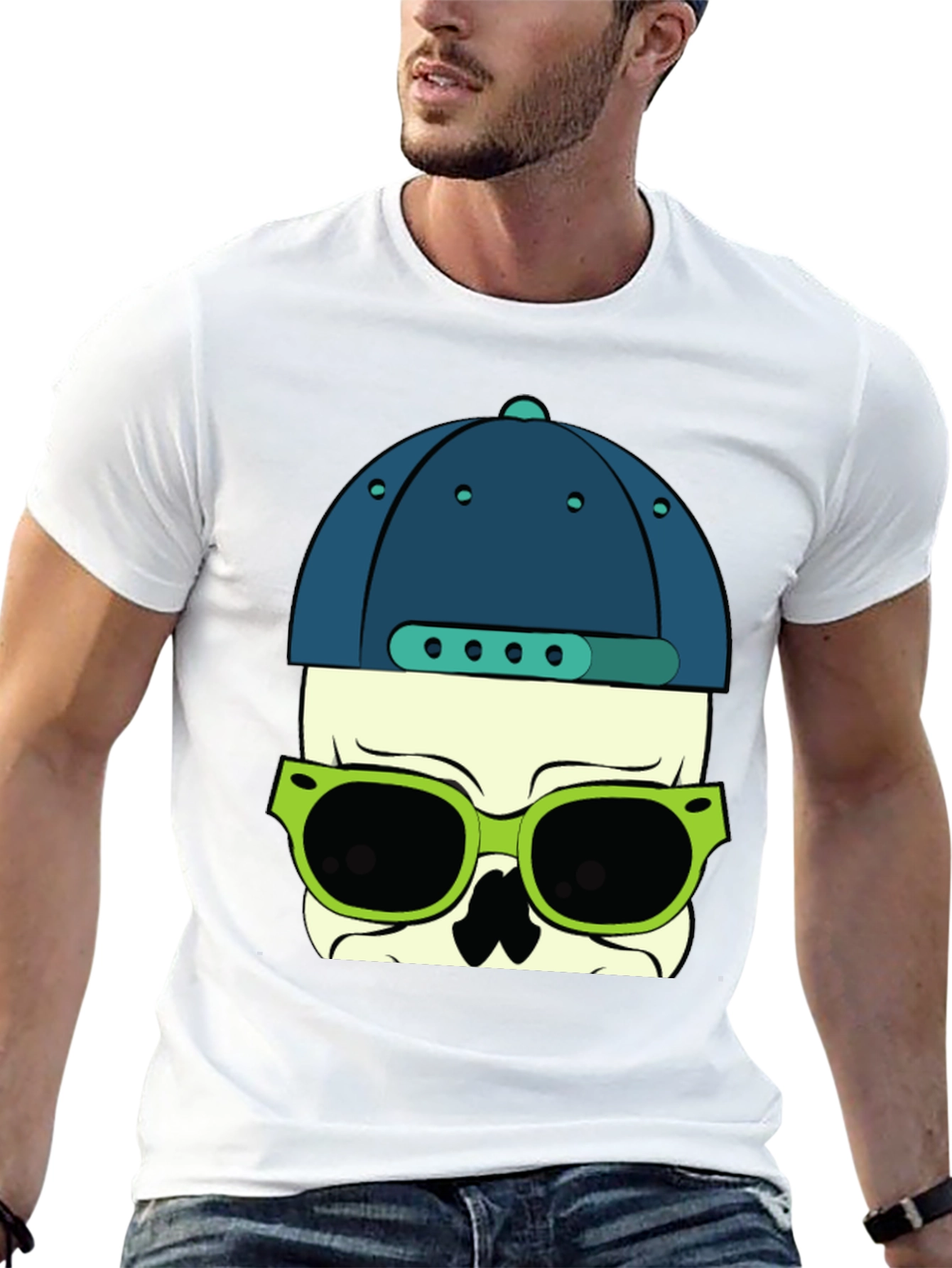 Skull with Hat and Sunglasses Graphic T-Shirt