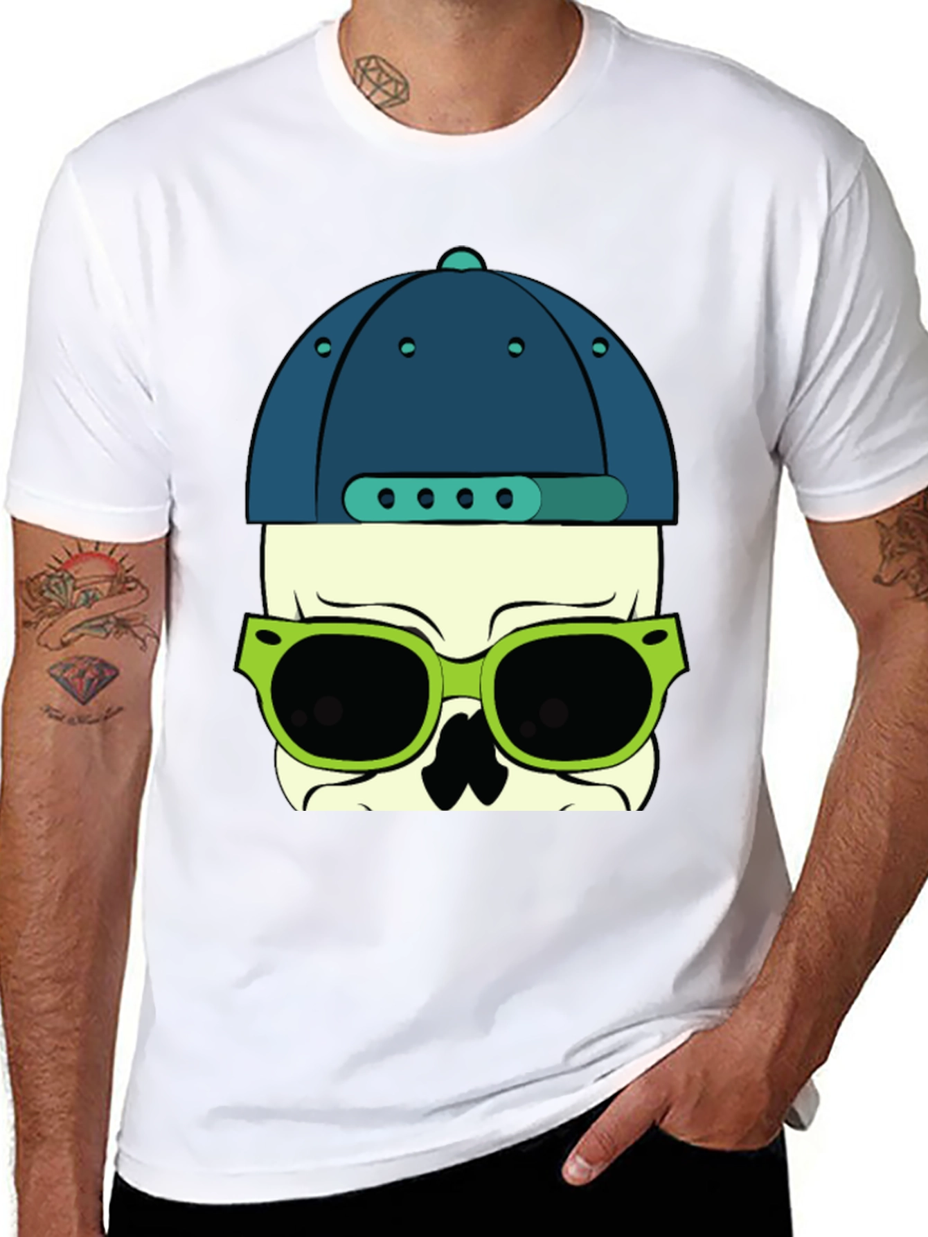 Skull with Hat and Sunglasses Graphic T-Shirt