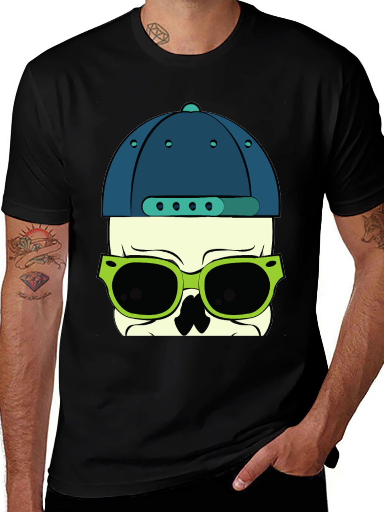 Skull with Hat and Sunglasses Graphic T-Shirt