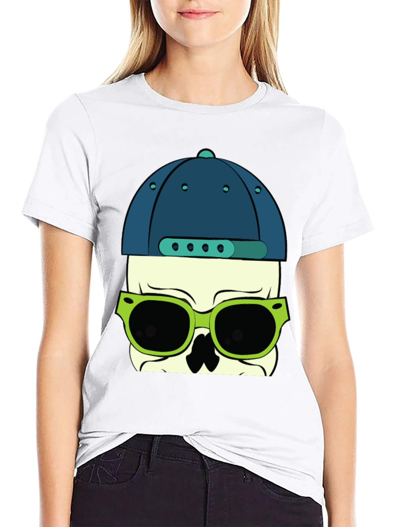 Skull with Hat and Sunglasses Graphic T-Shirt
