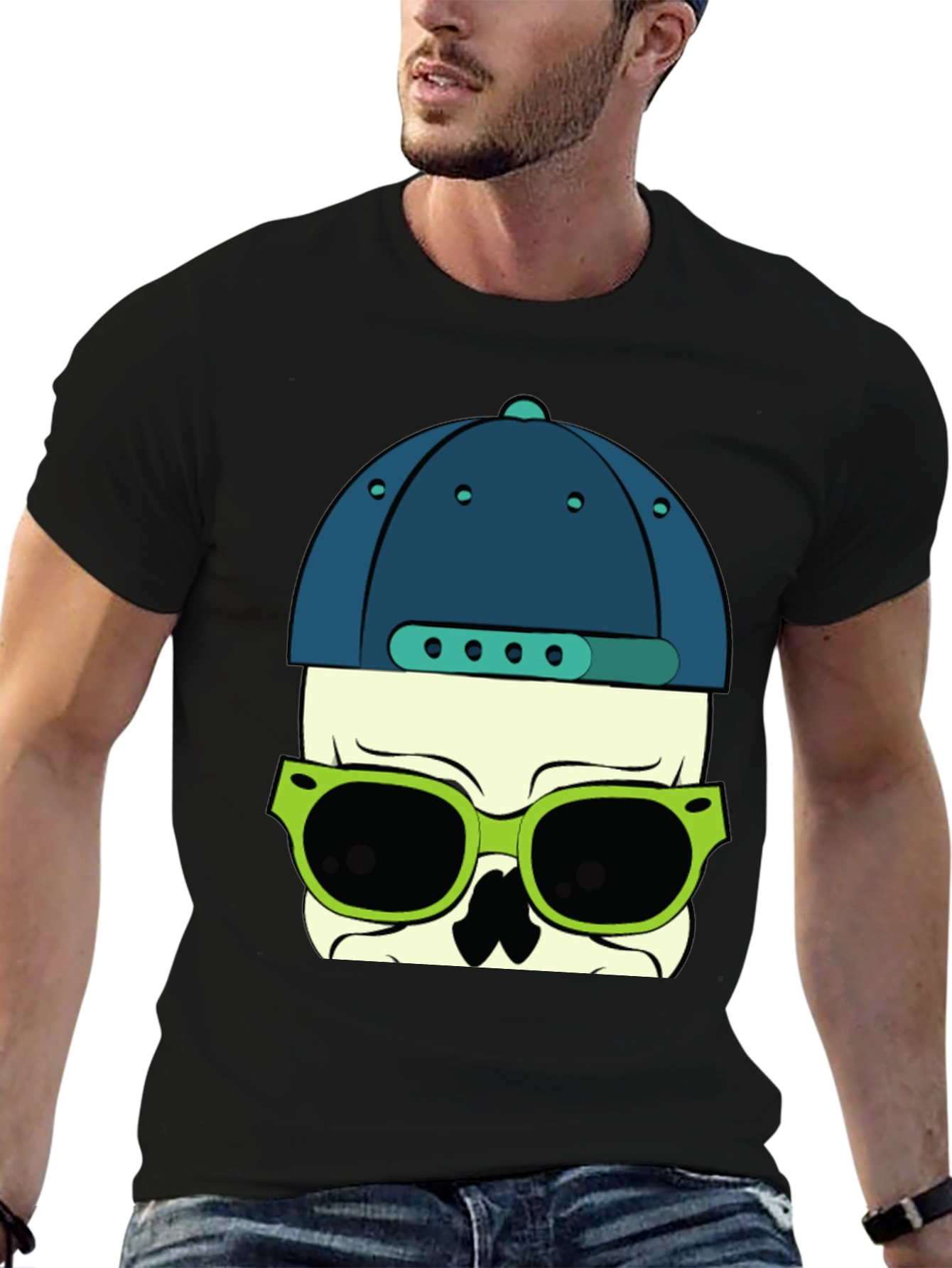 Skull with Hat and Sunglasses Graphic T-Shirt