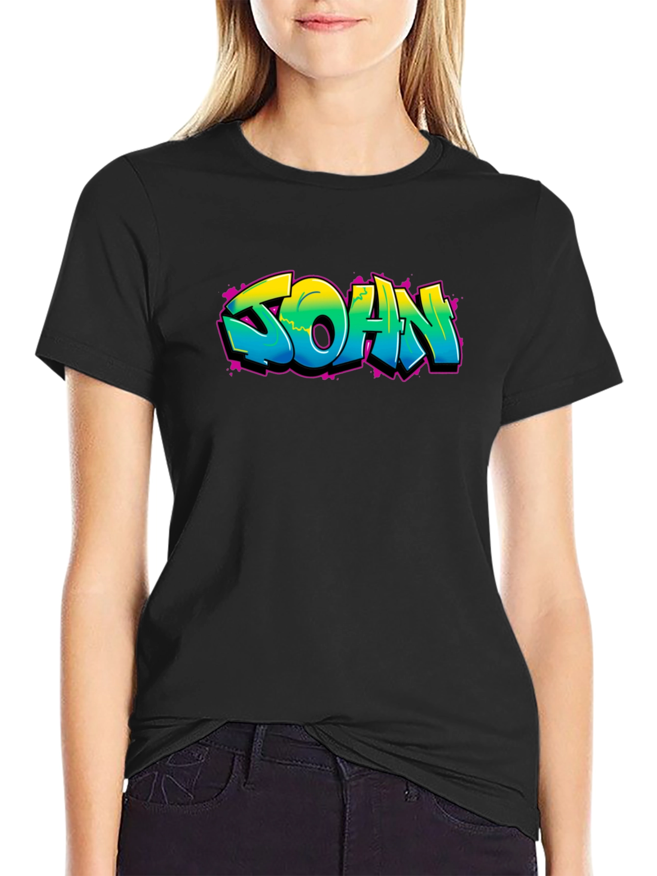 Graffiti Style SOAN Print Black T-Shirt