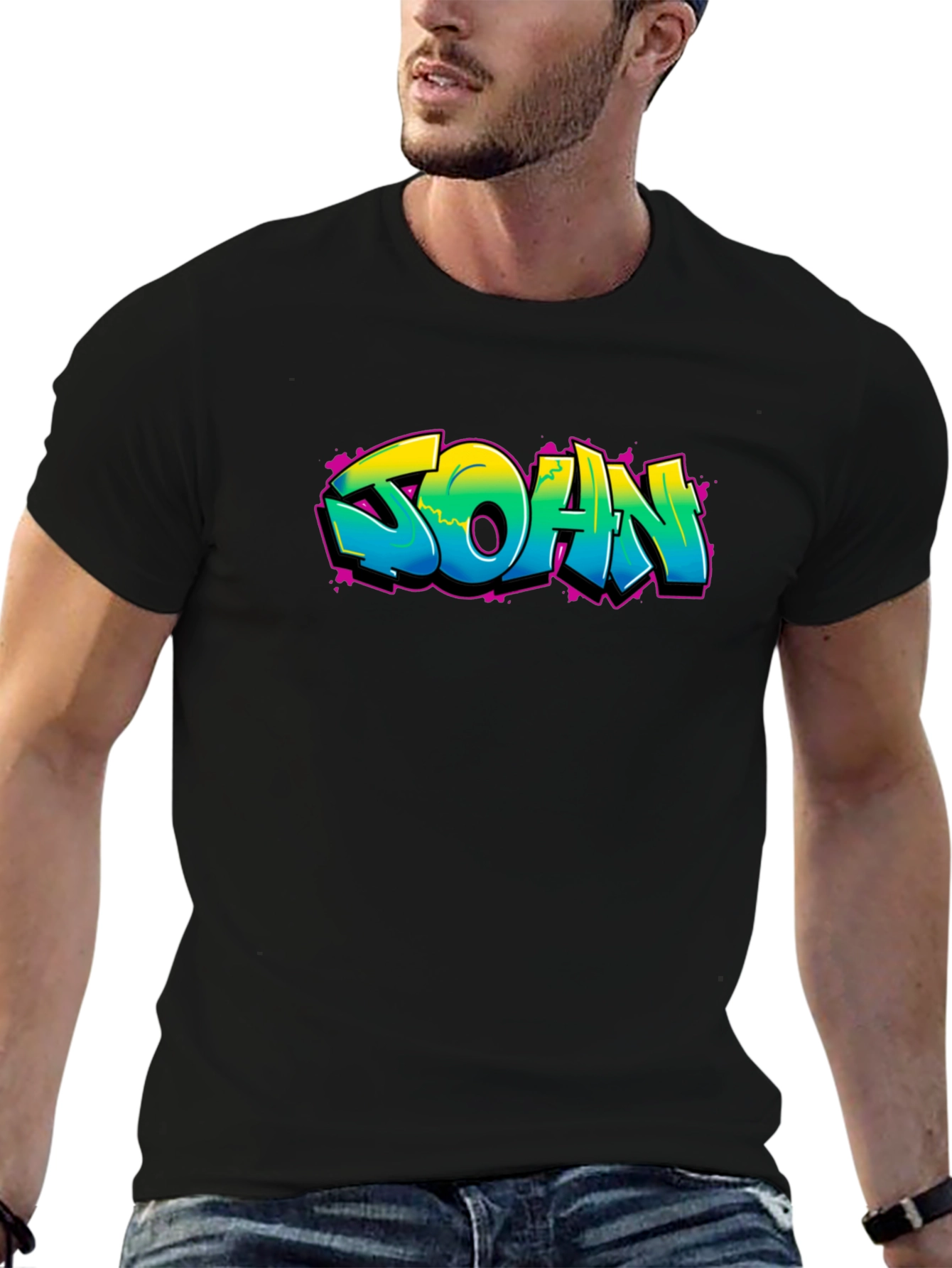 Graffiti Style SOAN Print Black T-Shirt
