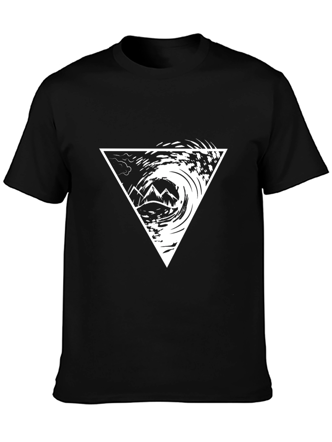 Black T-Shirt with Triangle Mountain Wave Graphic