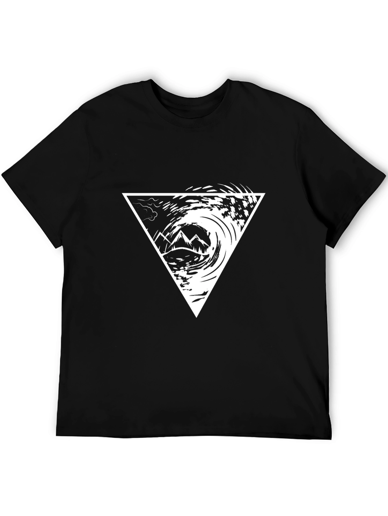 Black T-Shirt with Triangle Mountain Wave Graphic