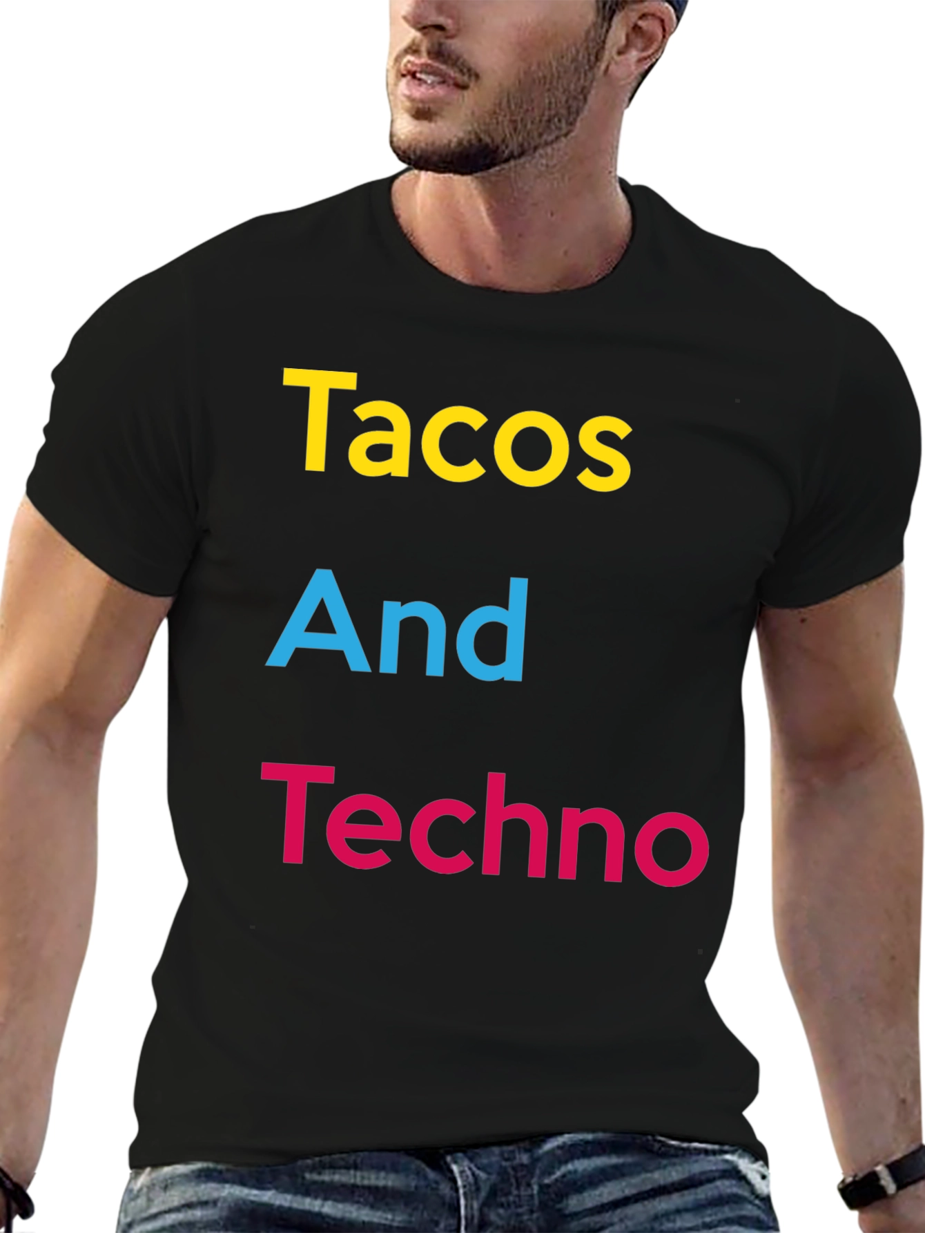 Tacos And Techno Graphic Tee - Black Cotton T-Shirt