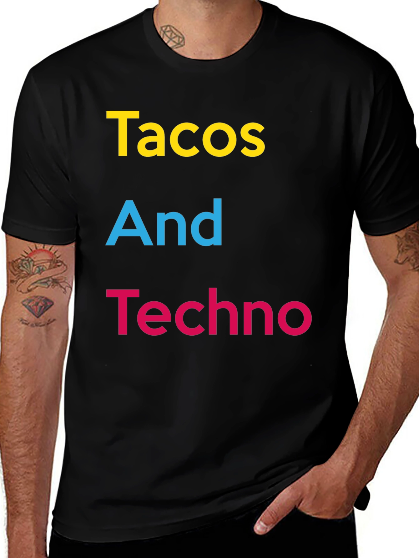 Tacos And Techno Graphic Tee - Black Cotton T-Shirt