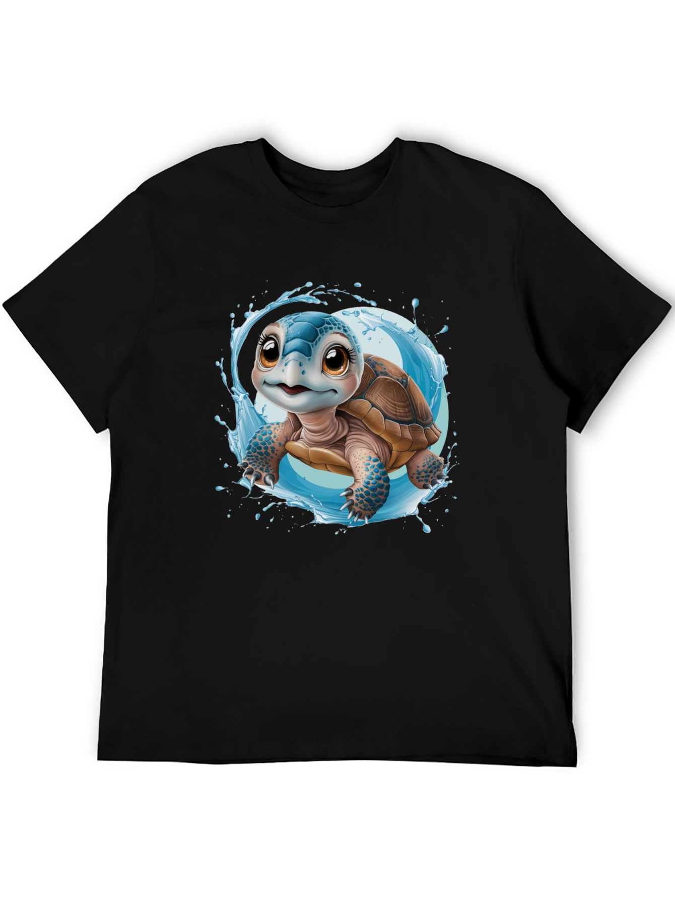 Cute Turtle Graphic Black Tee