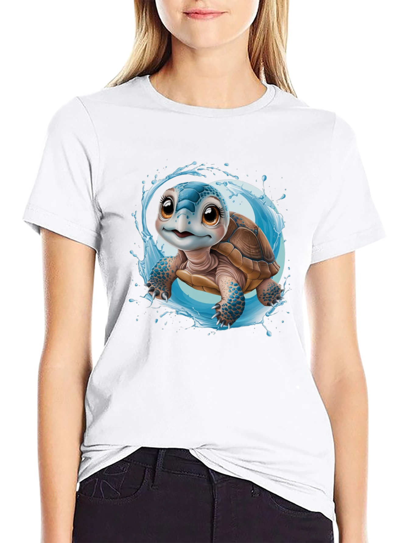Cute Turtle Graphic Black Tee