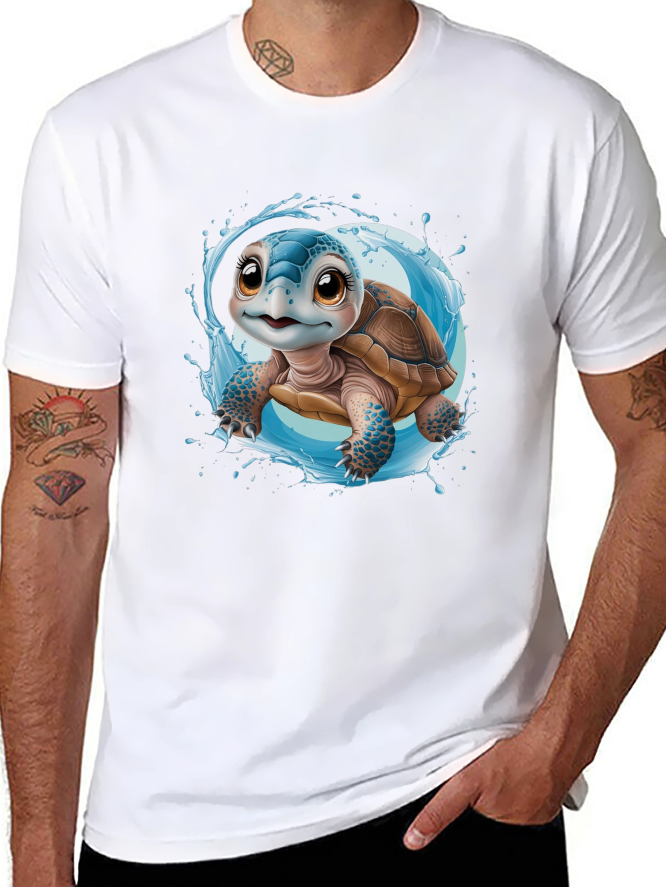 Cute Turtle Graphic Black Tee