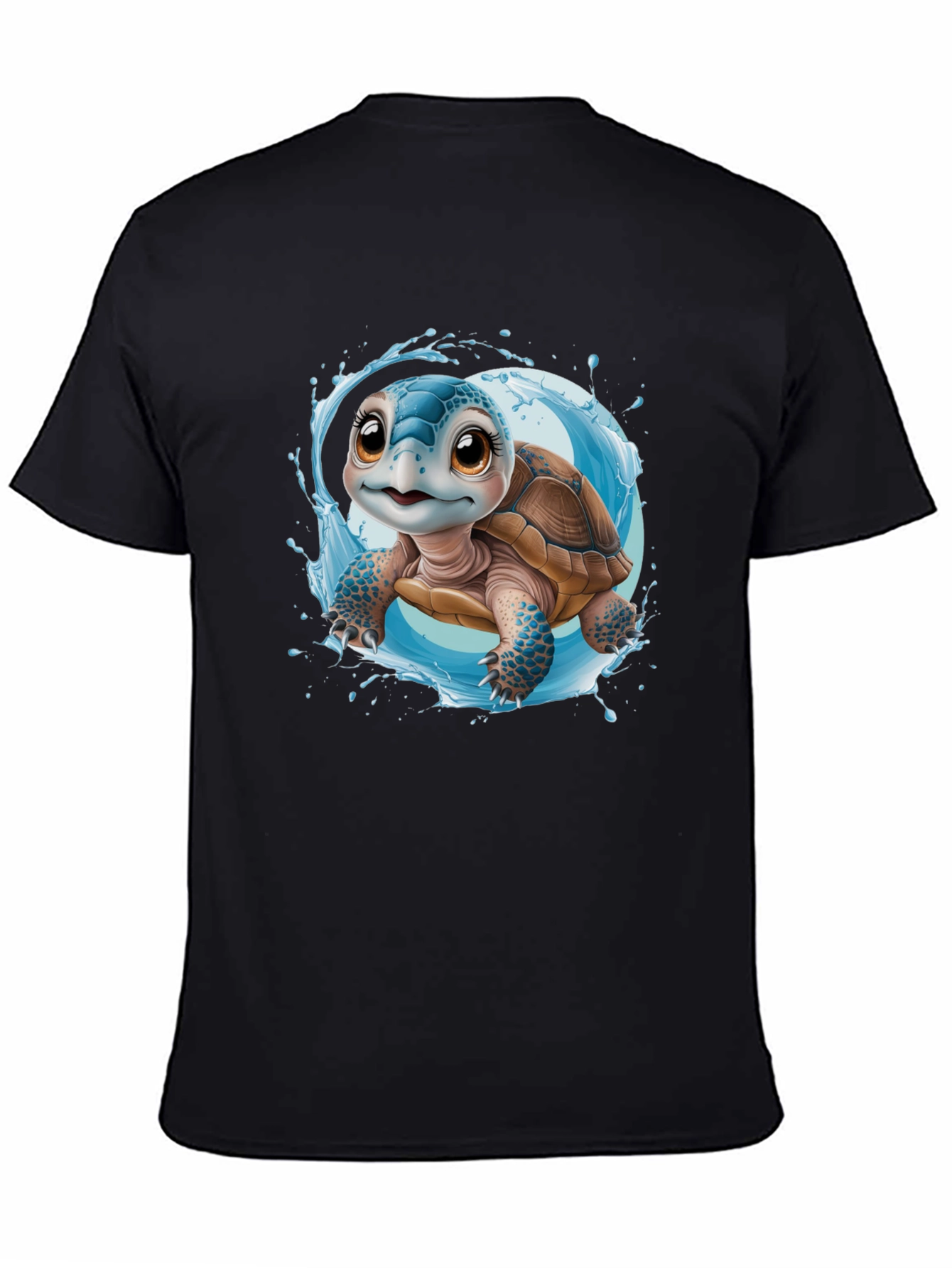 Cute Turtle Graphic Black Tee