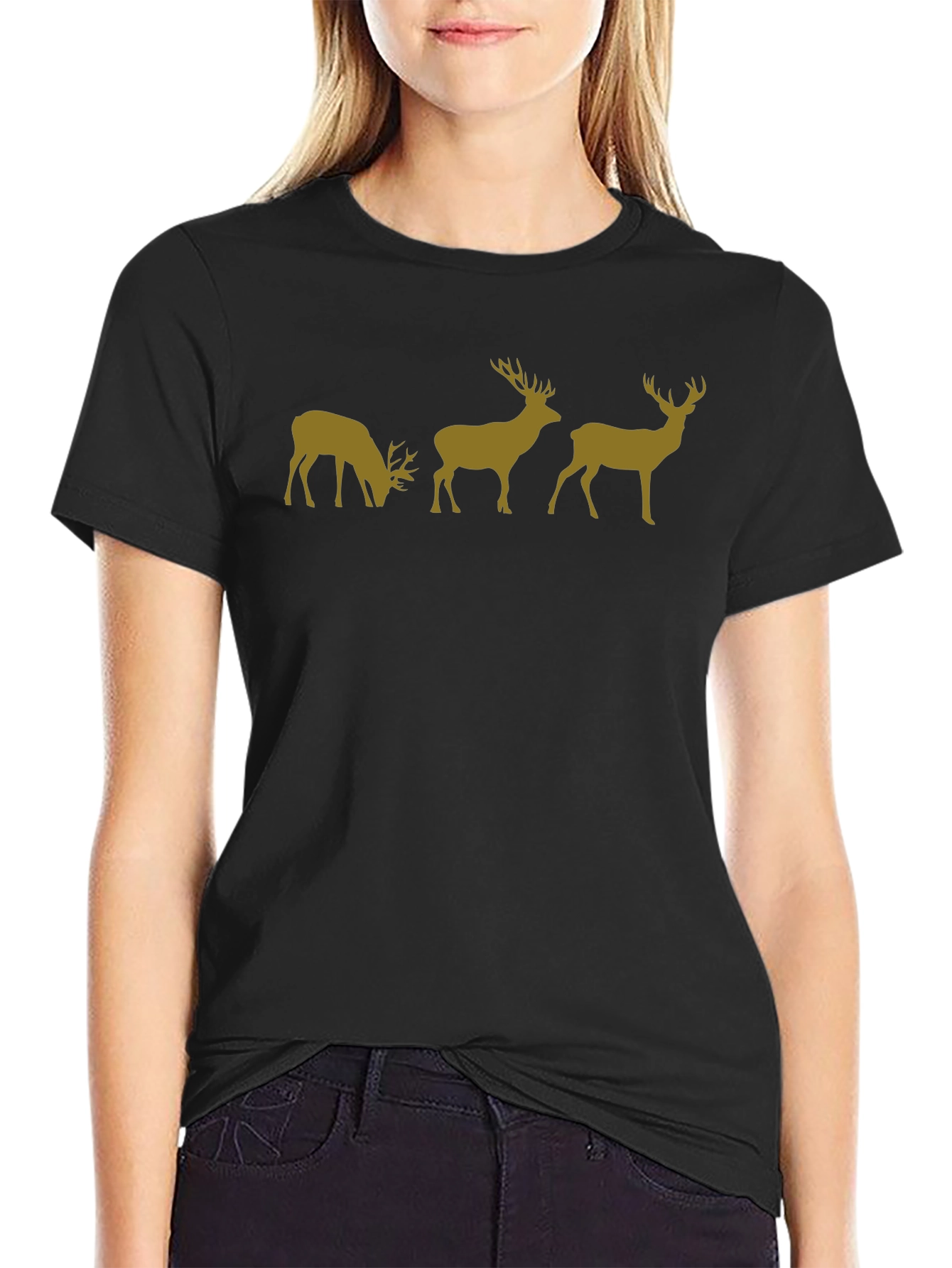 Deer Silhouette Graphic Black T-Shirt