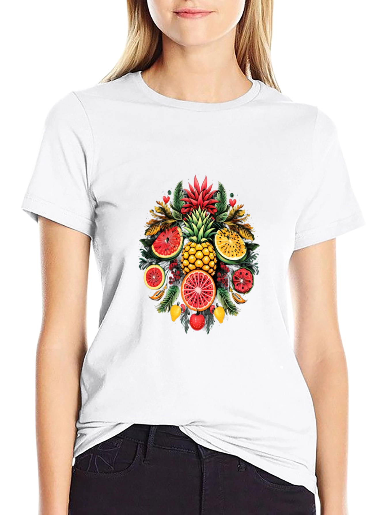 Tropical Fruit Medley Graphic T-Shirt - Summer Style