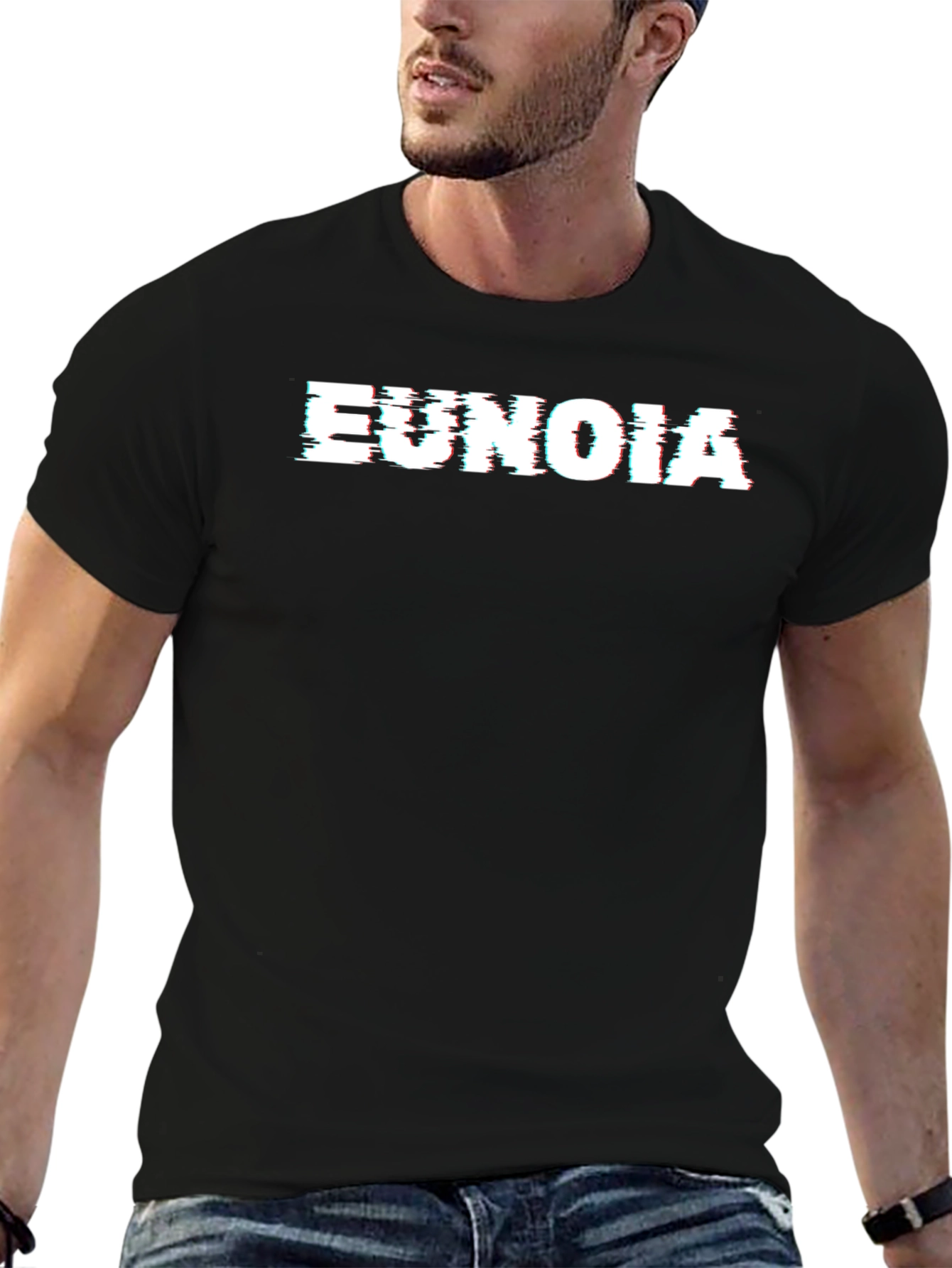 Eunoia Glitch Tee - Black Cotton Graphic T-Shirt