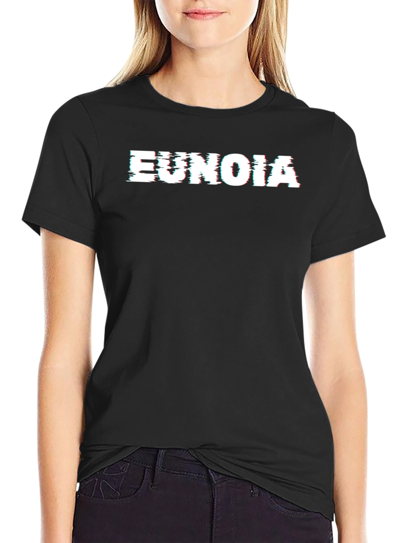 Eunoia Glitch Tee - Black Cotton Graphic T-Shirt