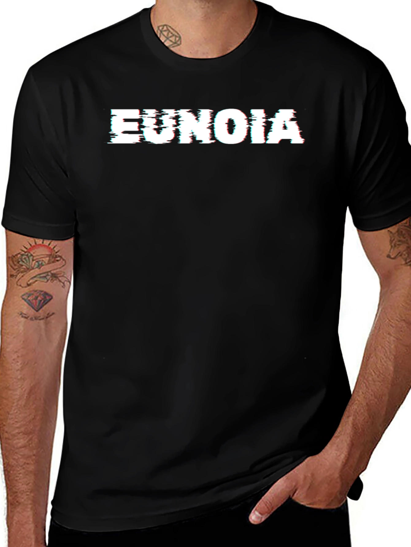 Eunoia Glitch Tee - Black Cotton Graphic T-Shirt