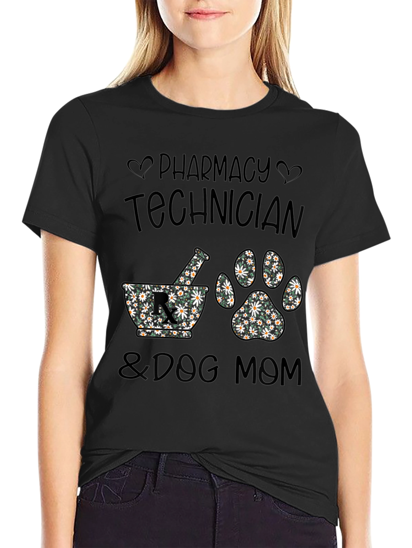 Pharmacy Tech & Dog Mom Floral Print T-Shirt
