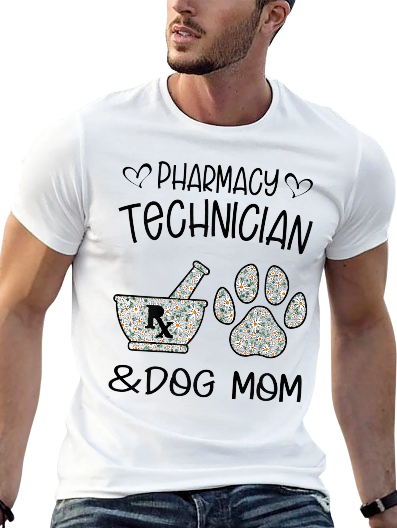 Pharmacy Tech & Dog Mom Floral Print T-Shirt