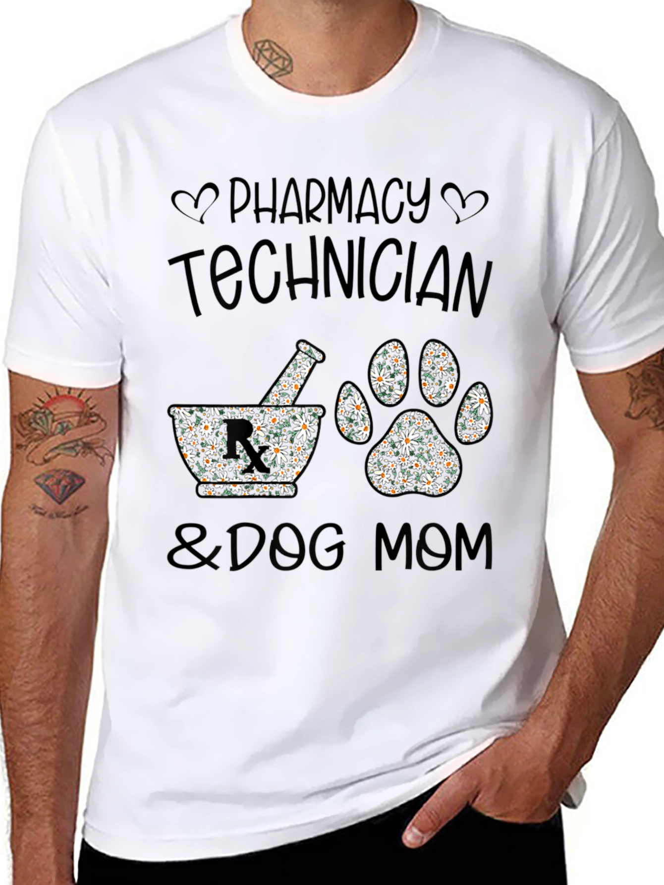 Pharmacy Tech & Dog Mom Floral Print T-Shirt