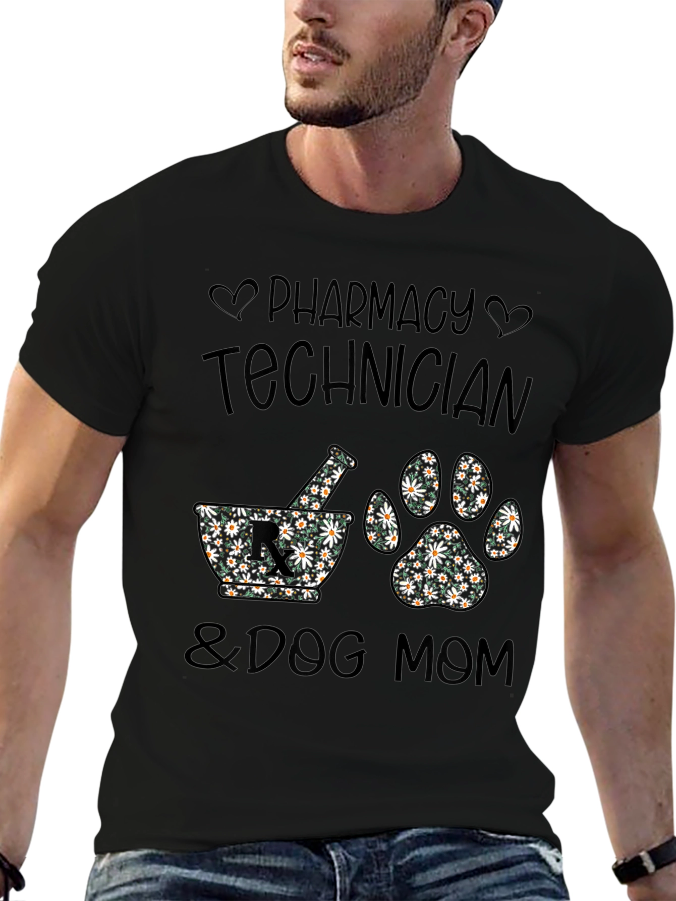 Pharmacy Tech & Dog Mom Floral Print T-Shirt