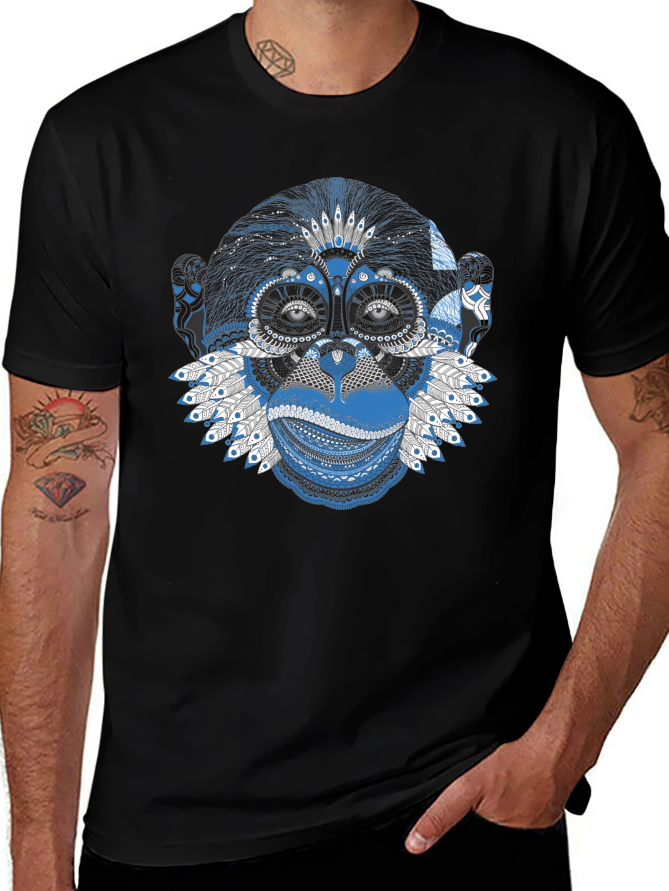 Tribal Monkey Graphic Tee - Black T-Shirt