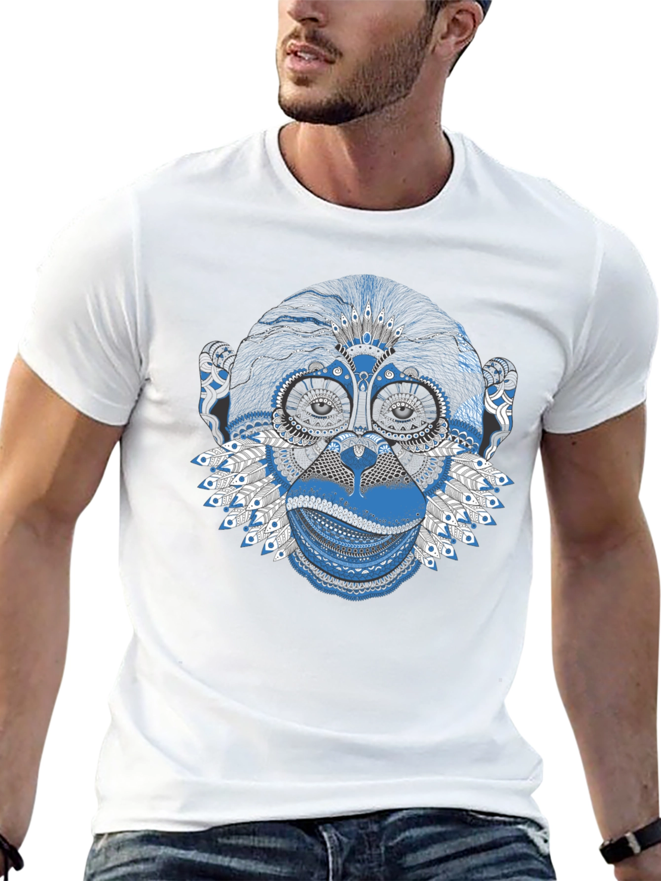 Tribal Monkey Graphic Tee - Black T-Shirt