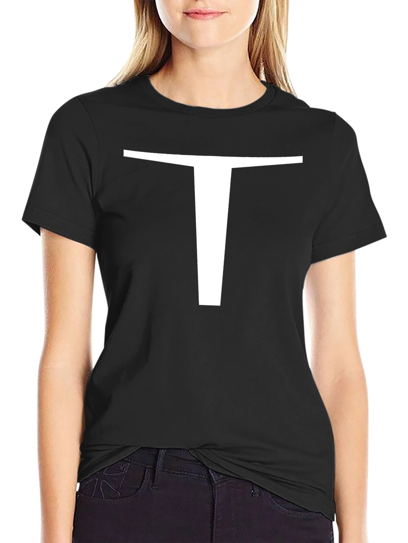 Bold T Graphic Tee - Black Cotton Casual Shirt