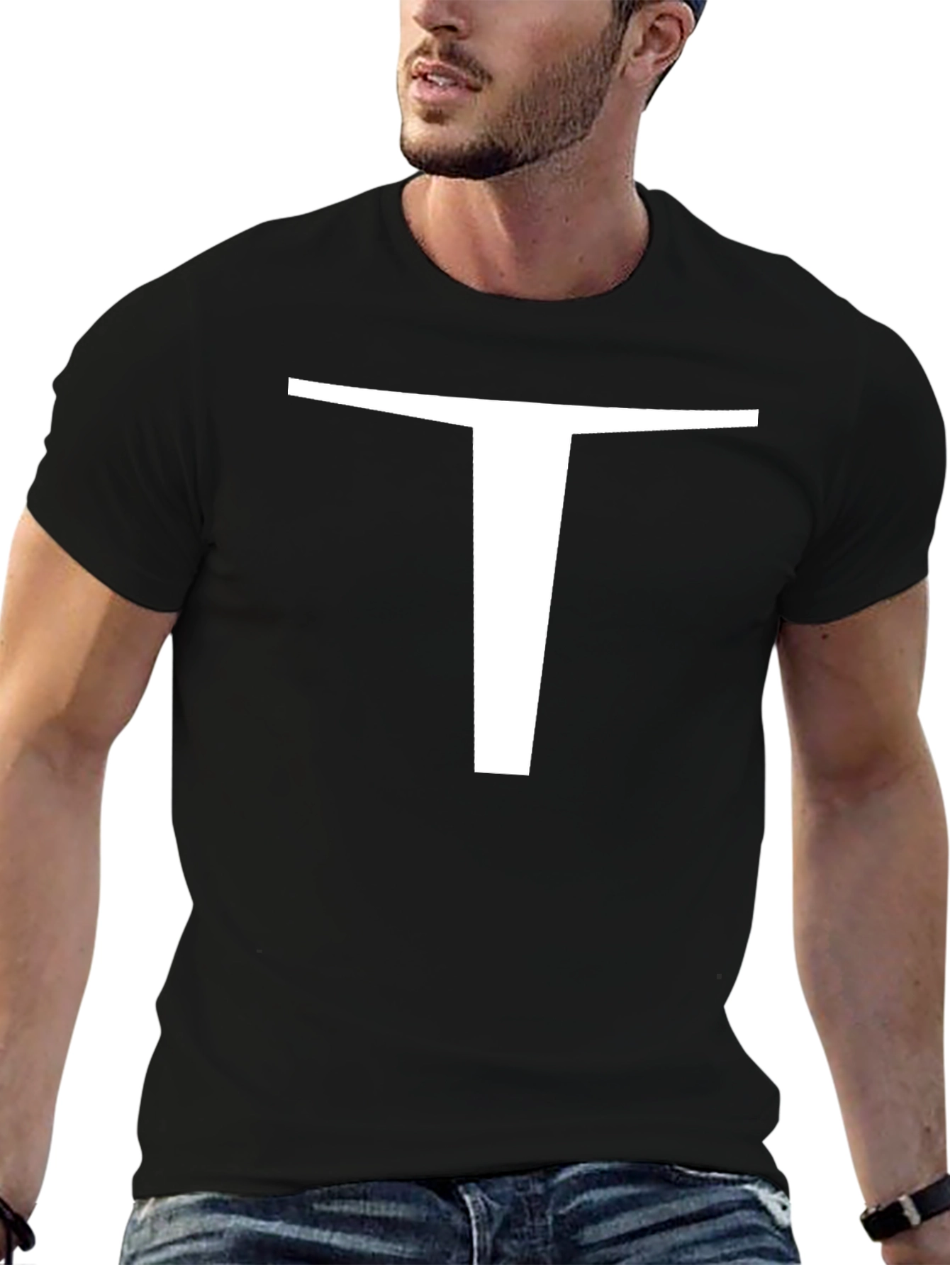 Bold T Graphic Tee - Black Cotton Casual Shirt