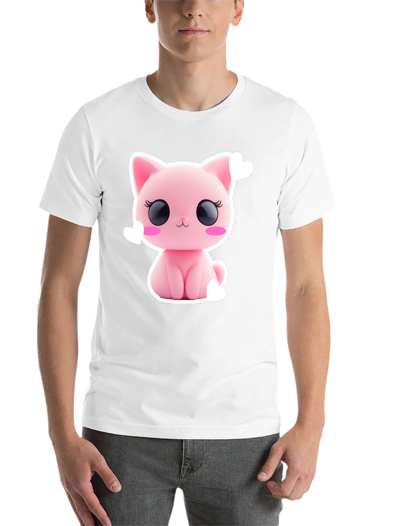 Cute Pink Kitty Graphic Tee - Black