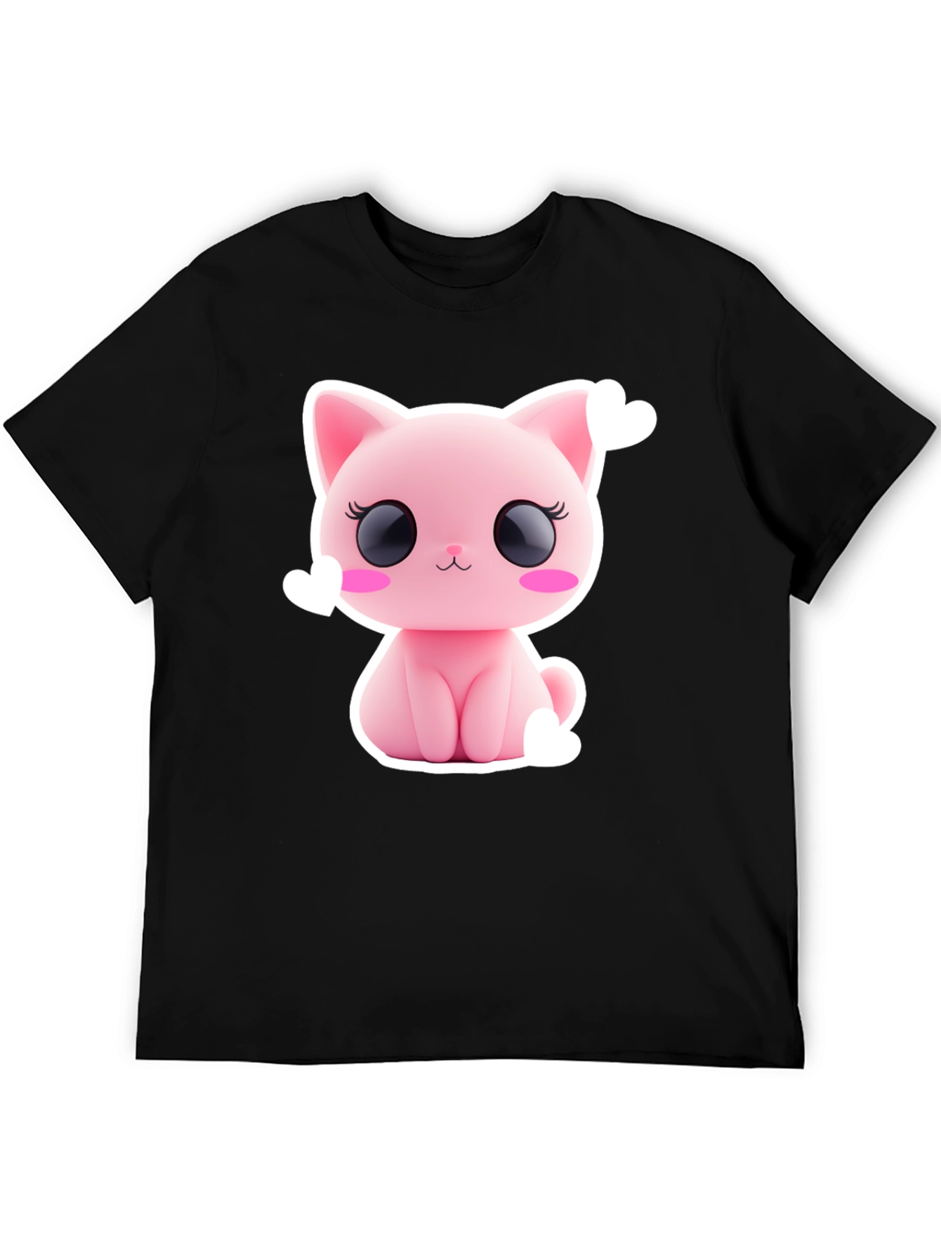 Cute Pink Kitty Graphic Tee - Black