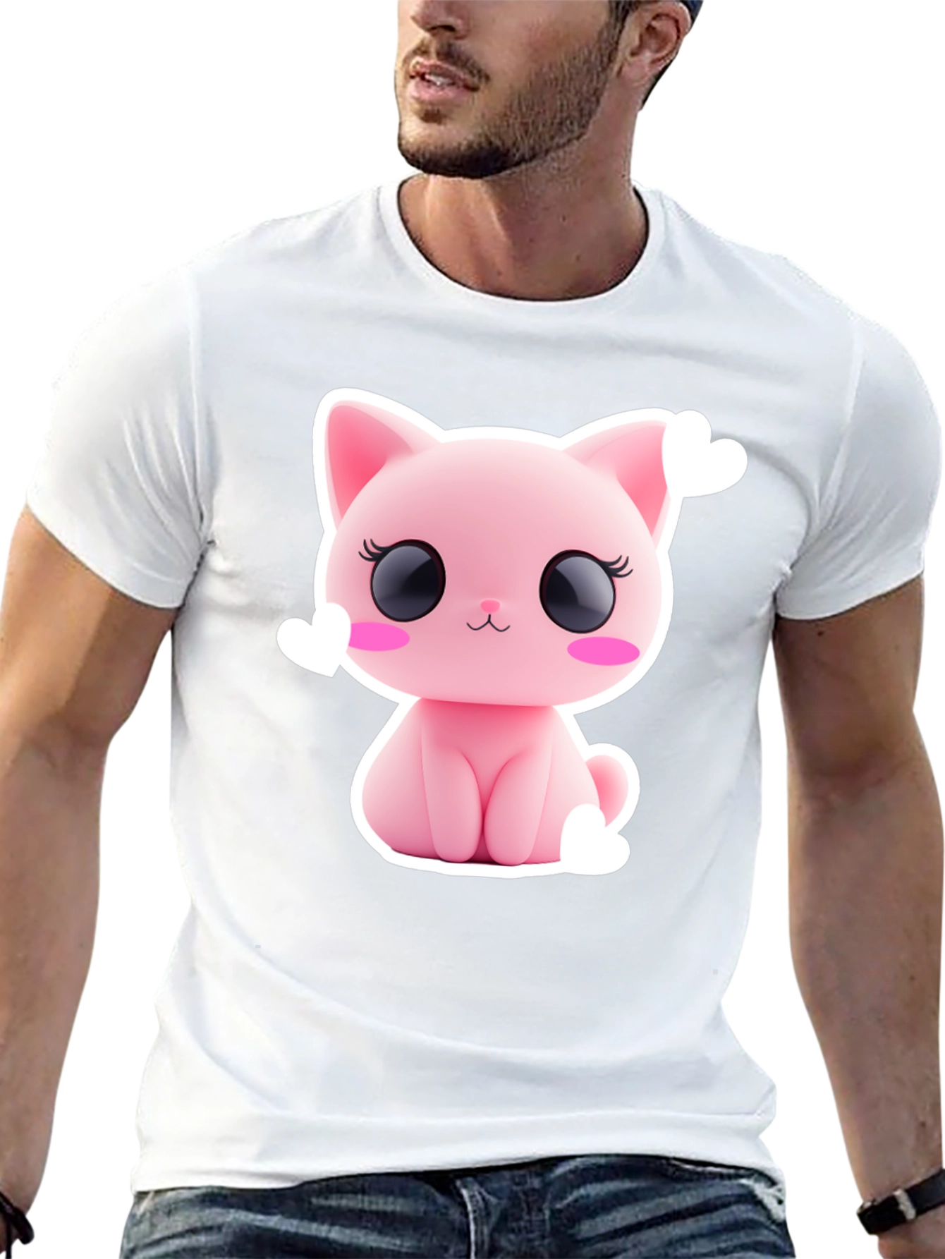Cute Pink Kitty Graphic Tee - Black
