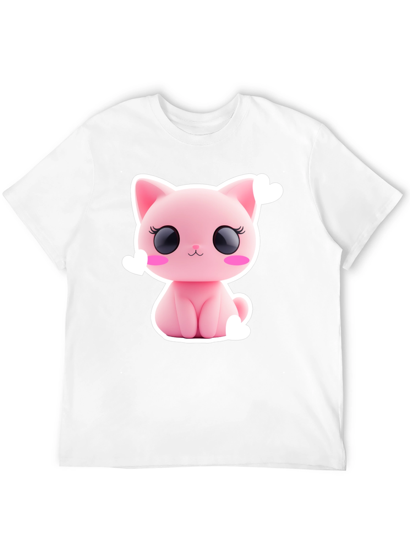 Cute Pink Kitty Graphic Tee - Black