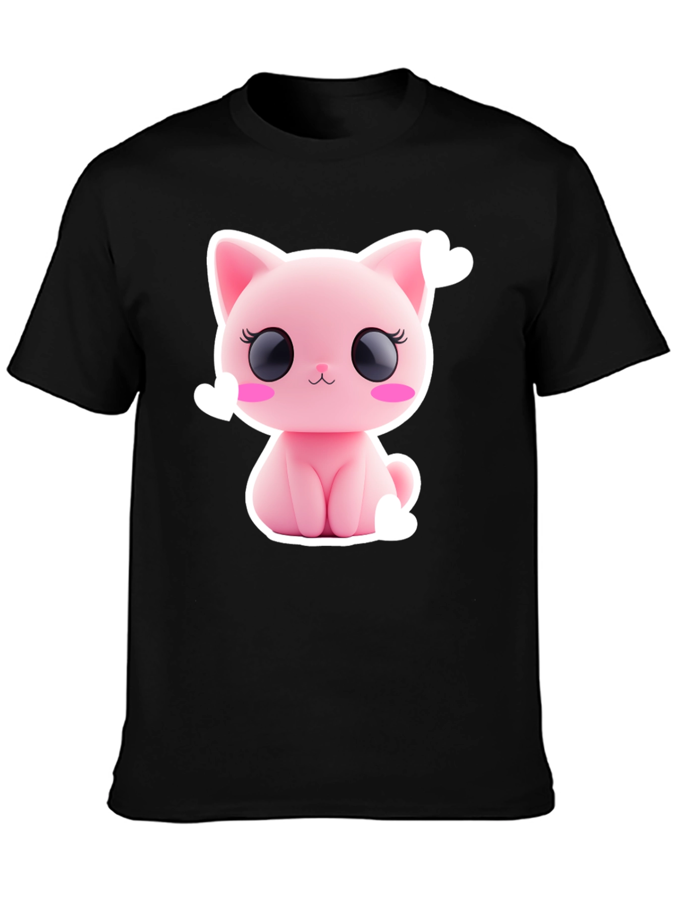 Cute Pink Kitty Graphic Tee - Black