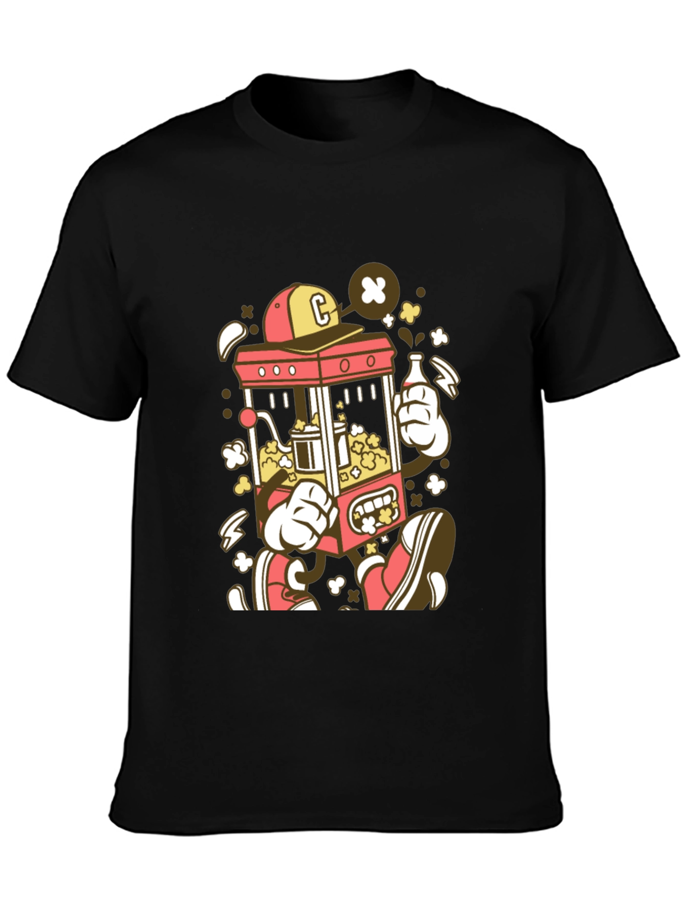 Cartoon Popcorn Machine Graphic T-Shirt