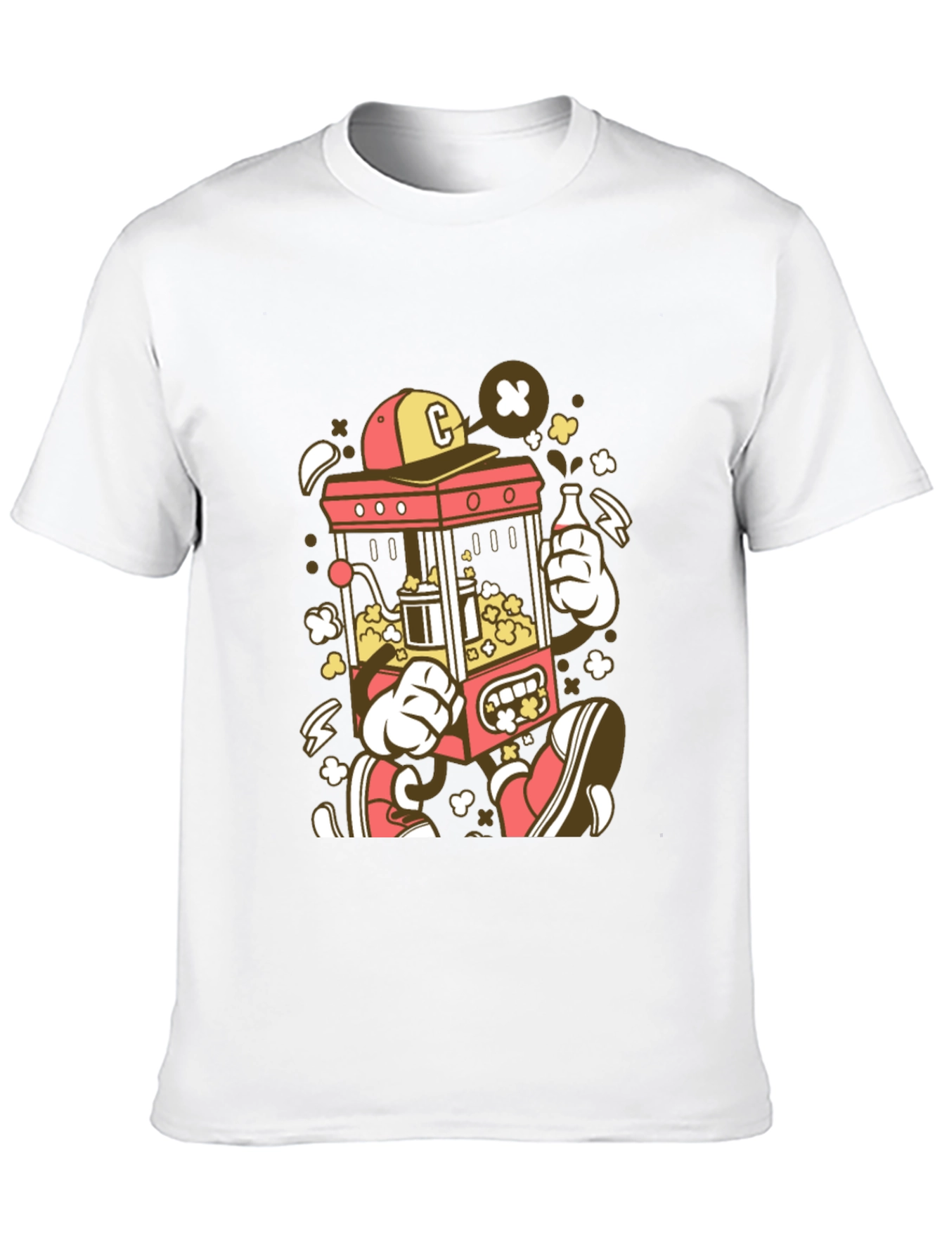 Cartoon Popcorn Machine Graphic T-Shirt