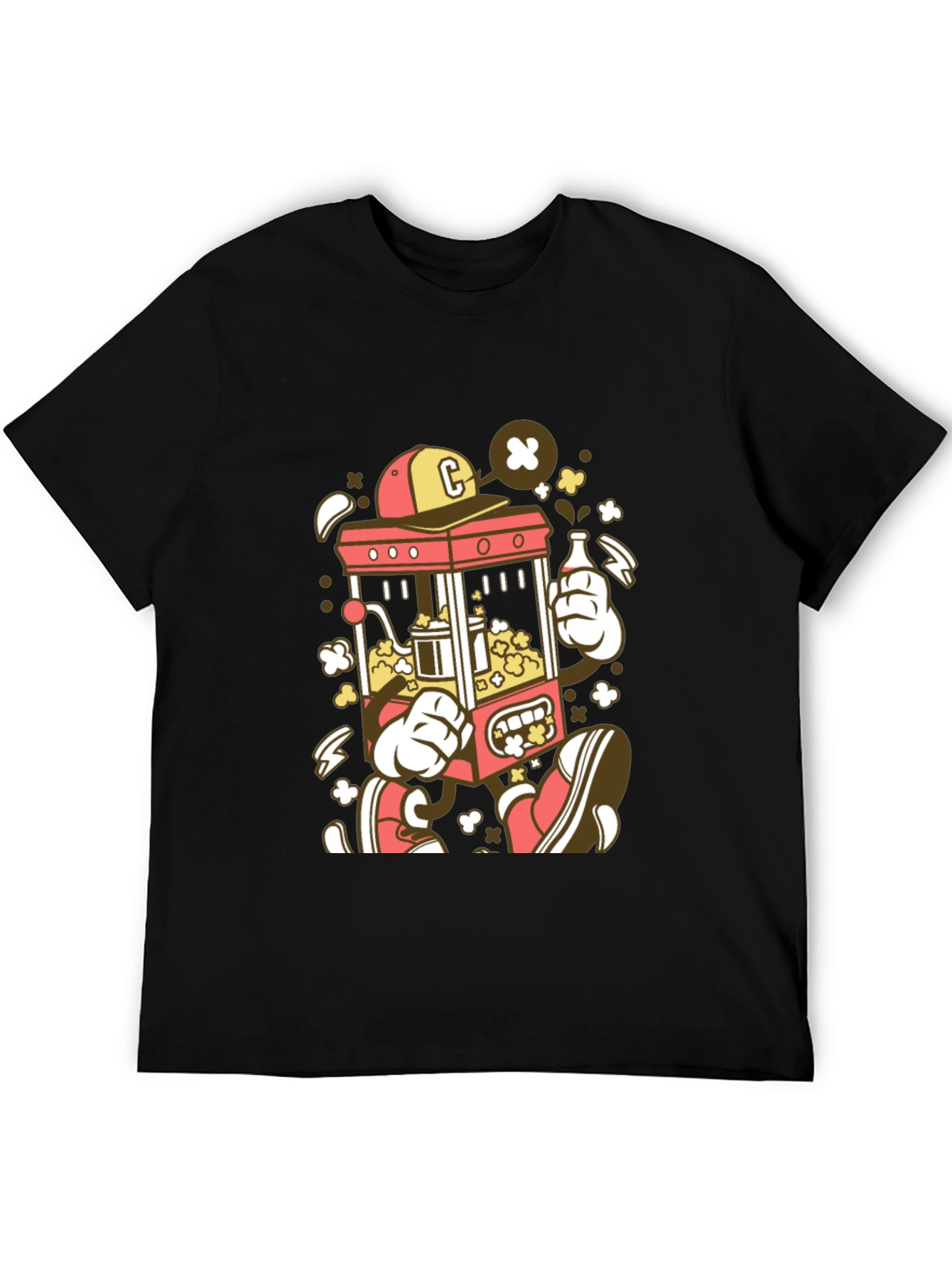 Cartoon Popcorn Machine Graphic T-Shirt