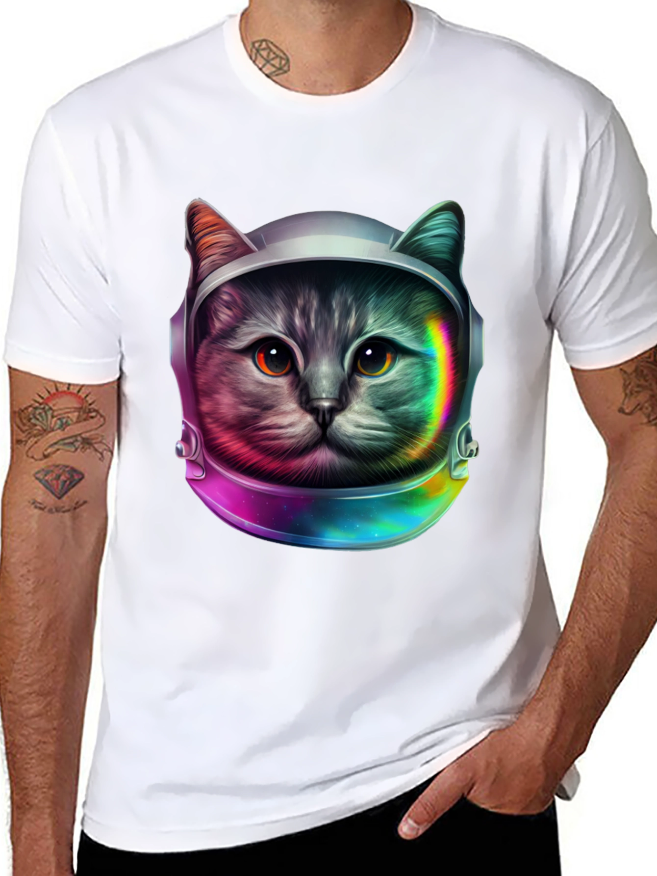 Cosmic Cat Astronaut T-Shirt - Unique Galaxy Design