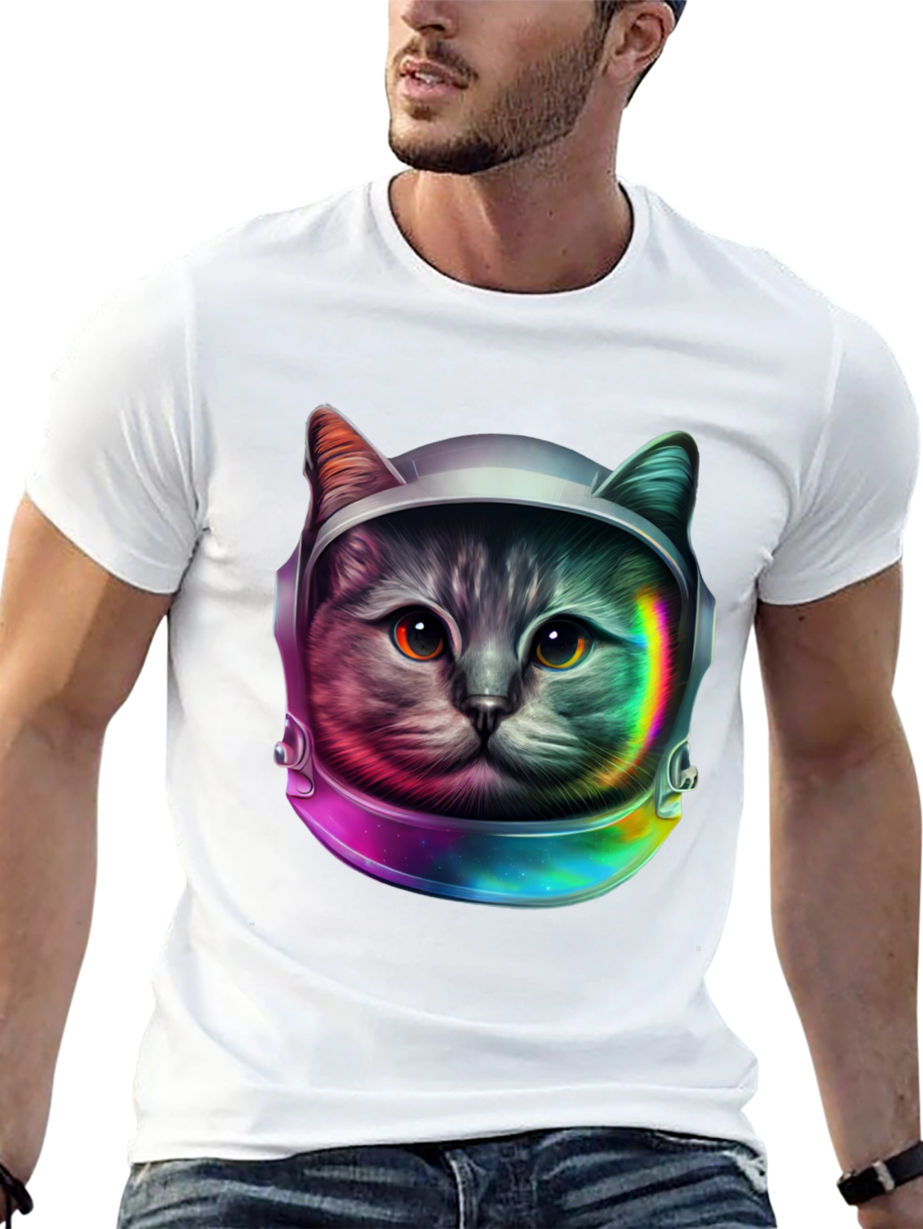 Cosmic Cat Astronaut T-Shirt - Unique Galaxy Design