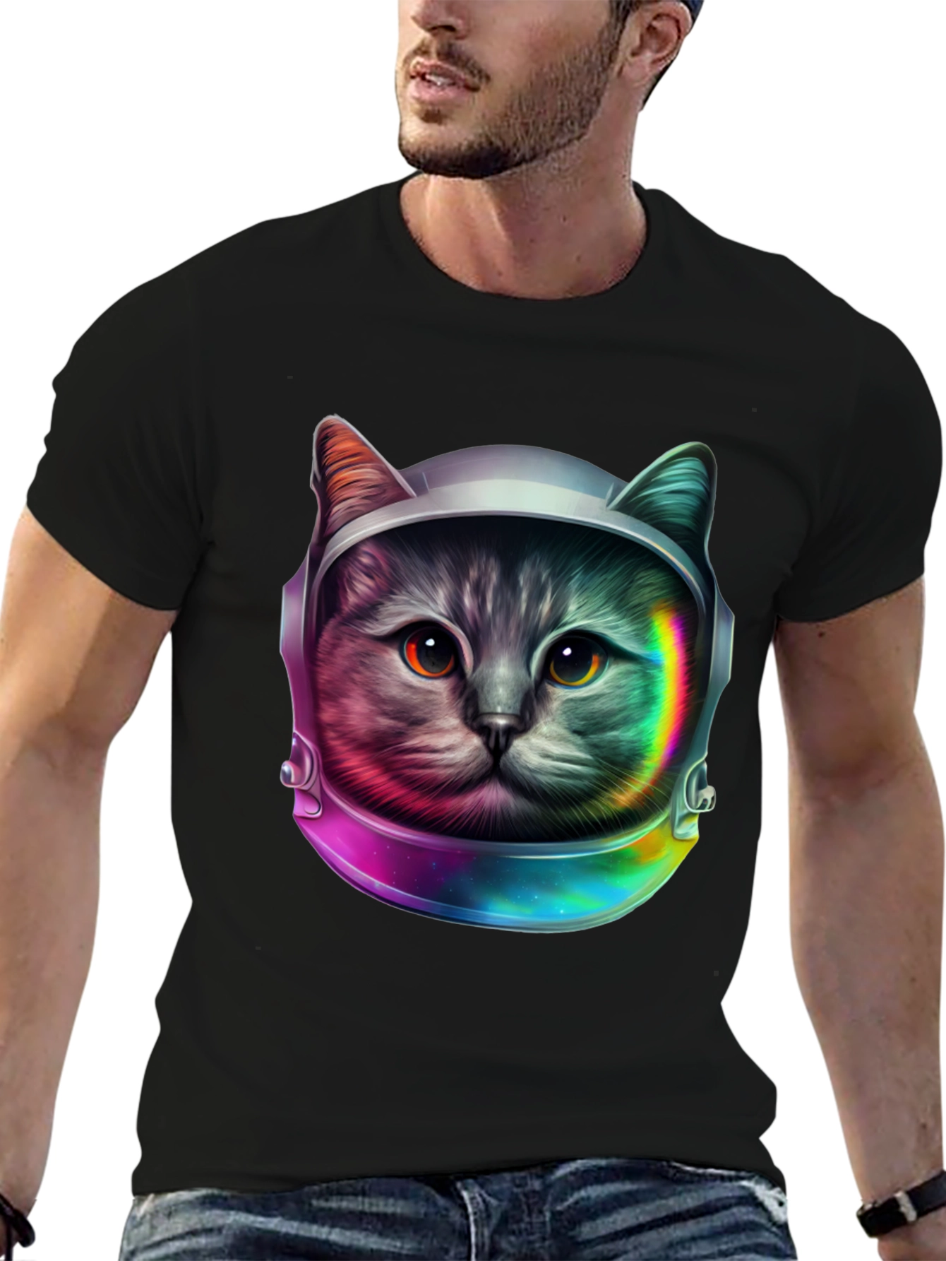 Cosmic Cat Astronaut T-Shirt - Unique Galaxy Design