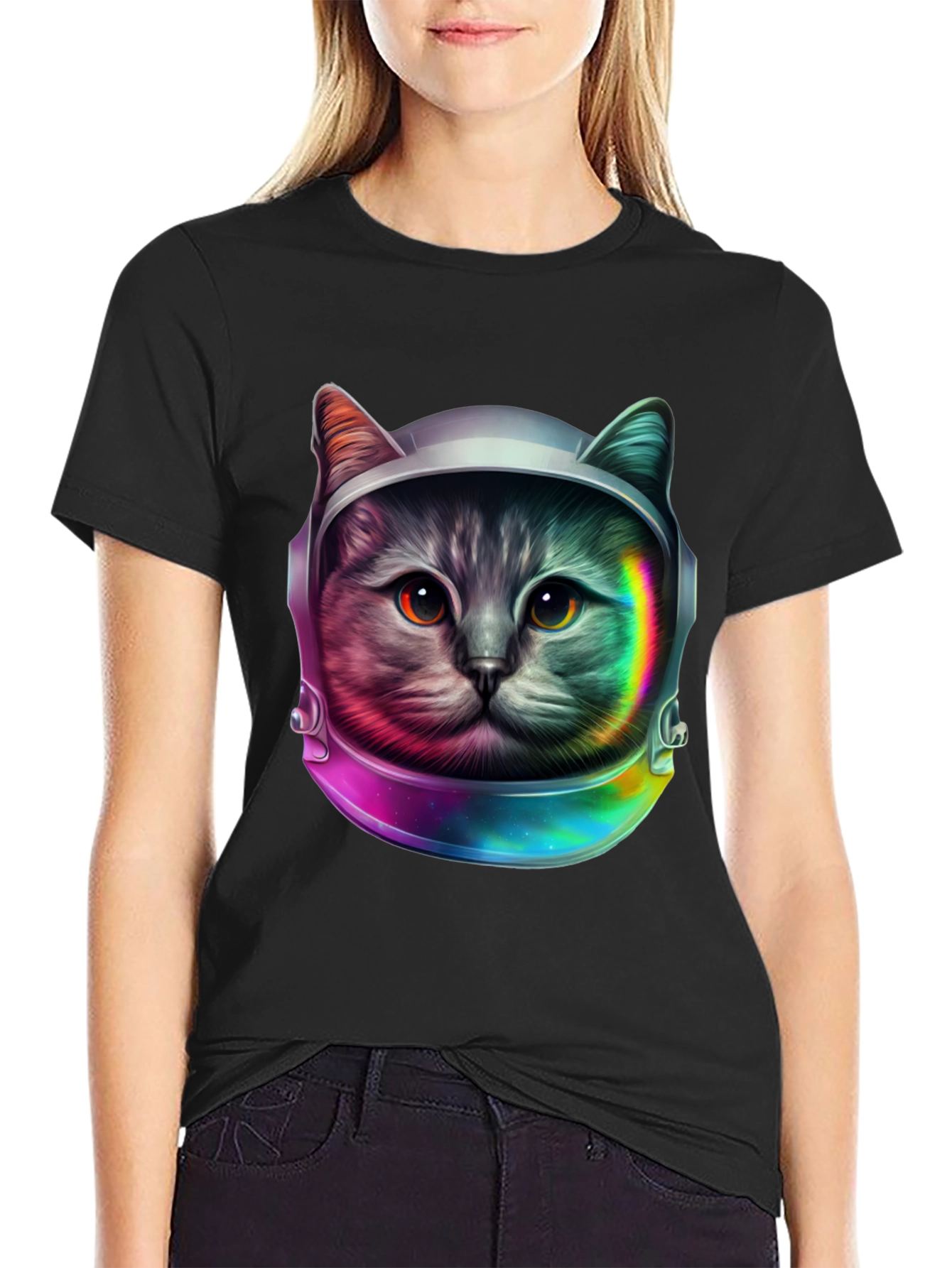Cosmic Cat Astronaut T-Shirt - Unique Galaxy Design