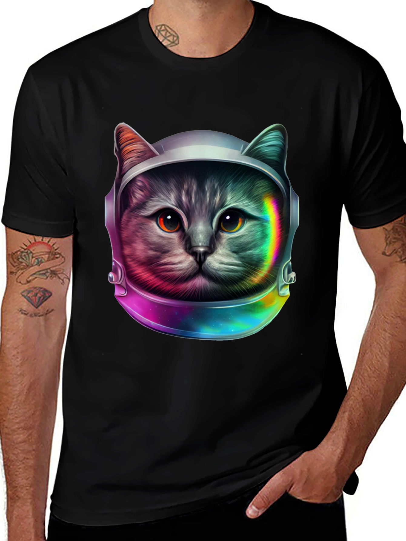 Cosmic Cat Astronaut T-Shirt - Unique Galaxy Design