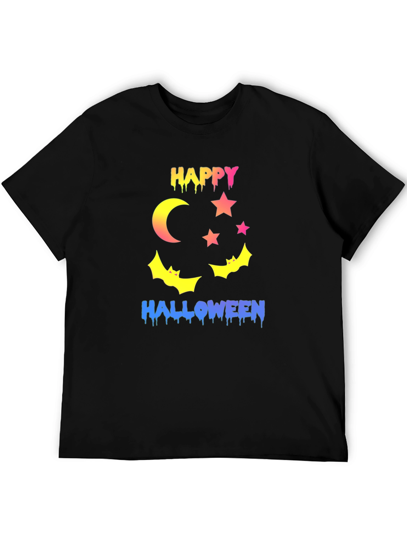 Happy Halloween T-Shirt - Moon Stars and Bats Design