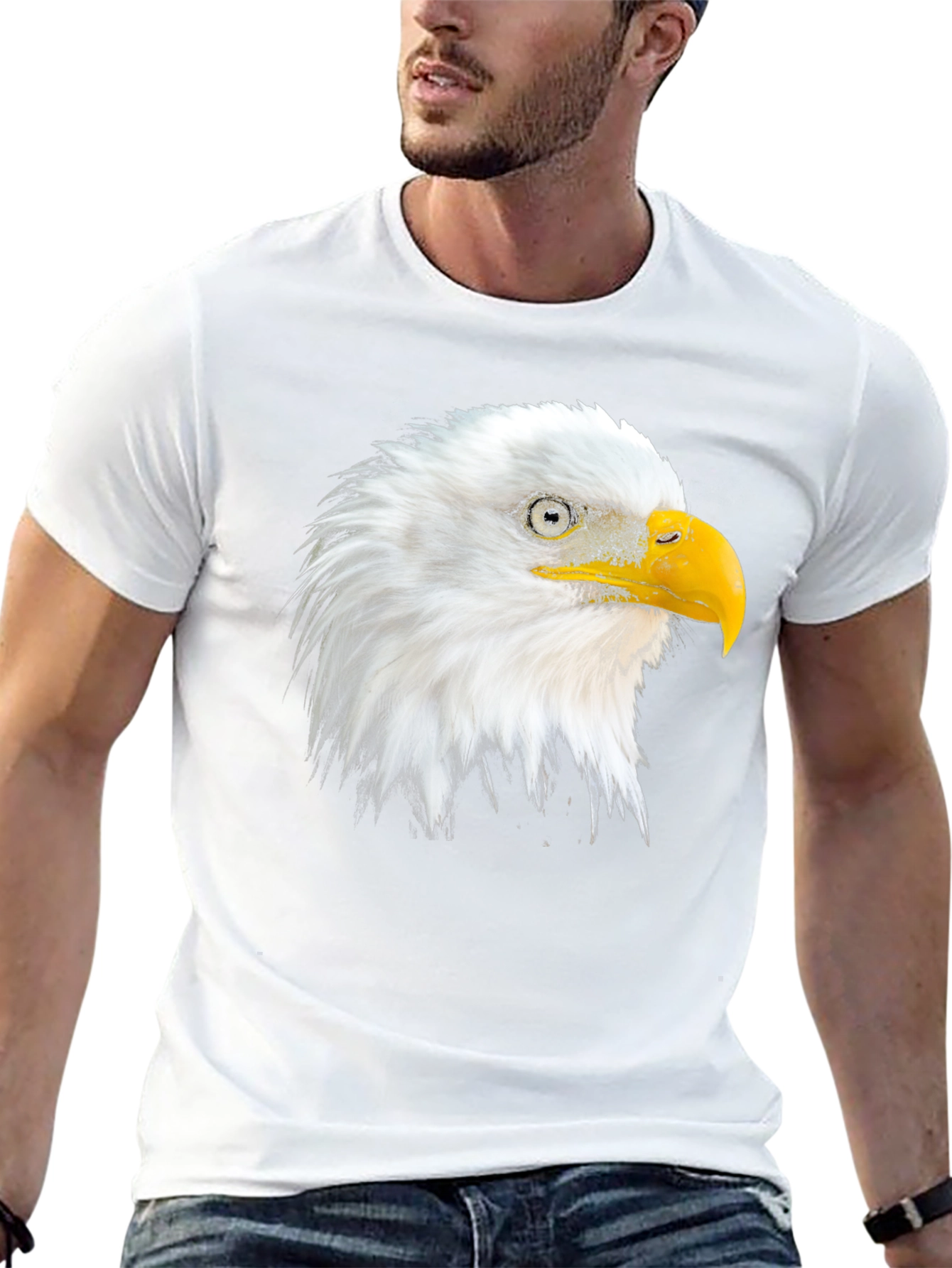 Eagle Head Graphic Print Crew Neck T-Shirt