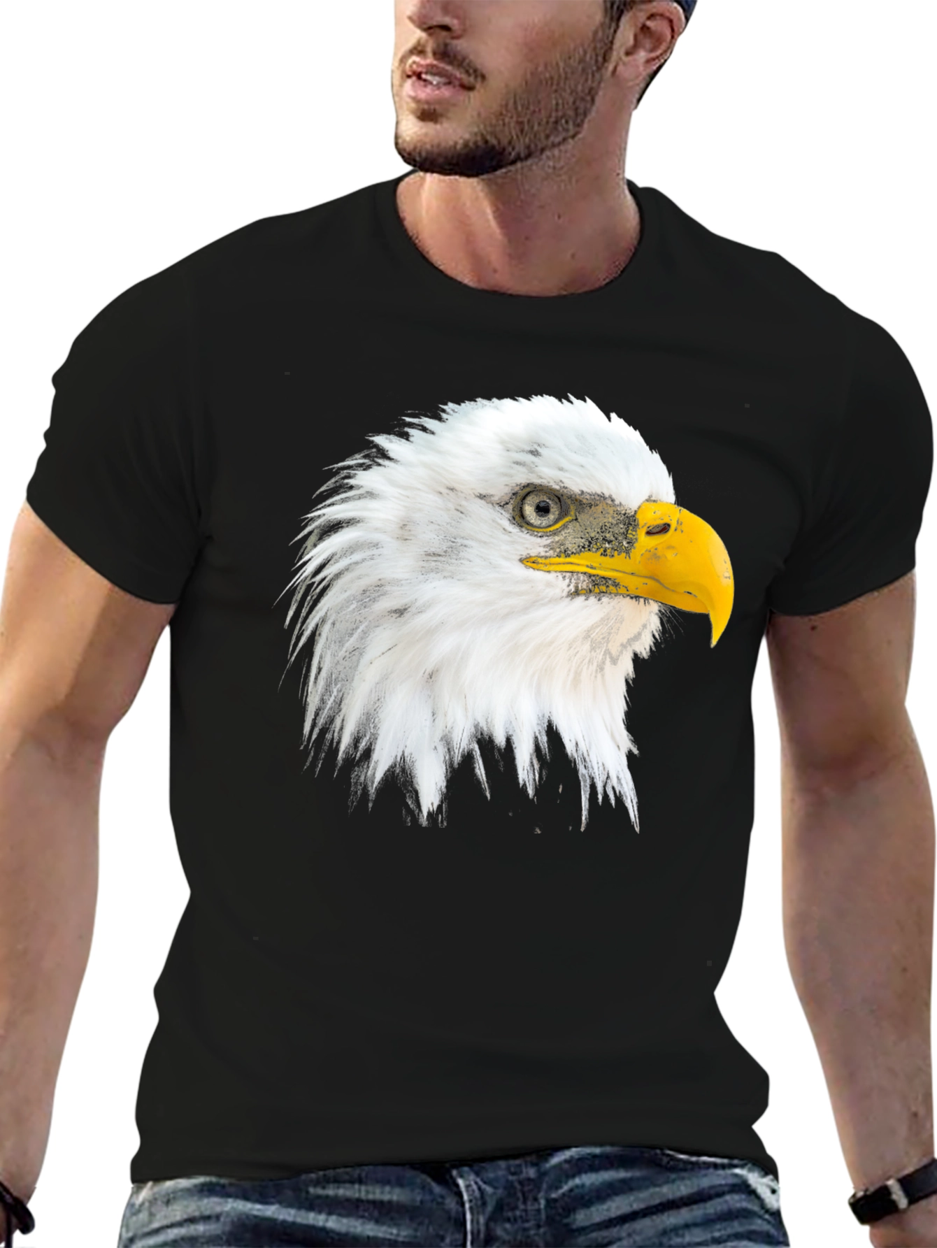 Eagle Head Graphic Print Crew Neck T-Shirt