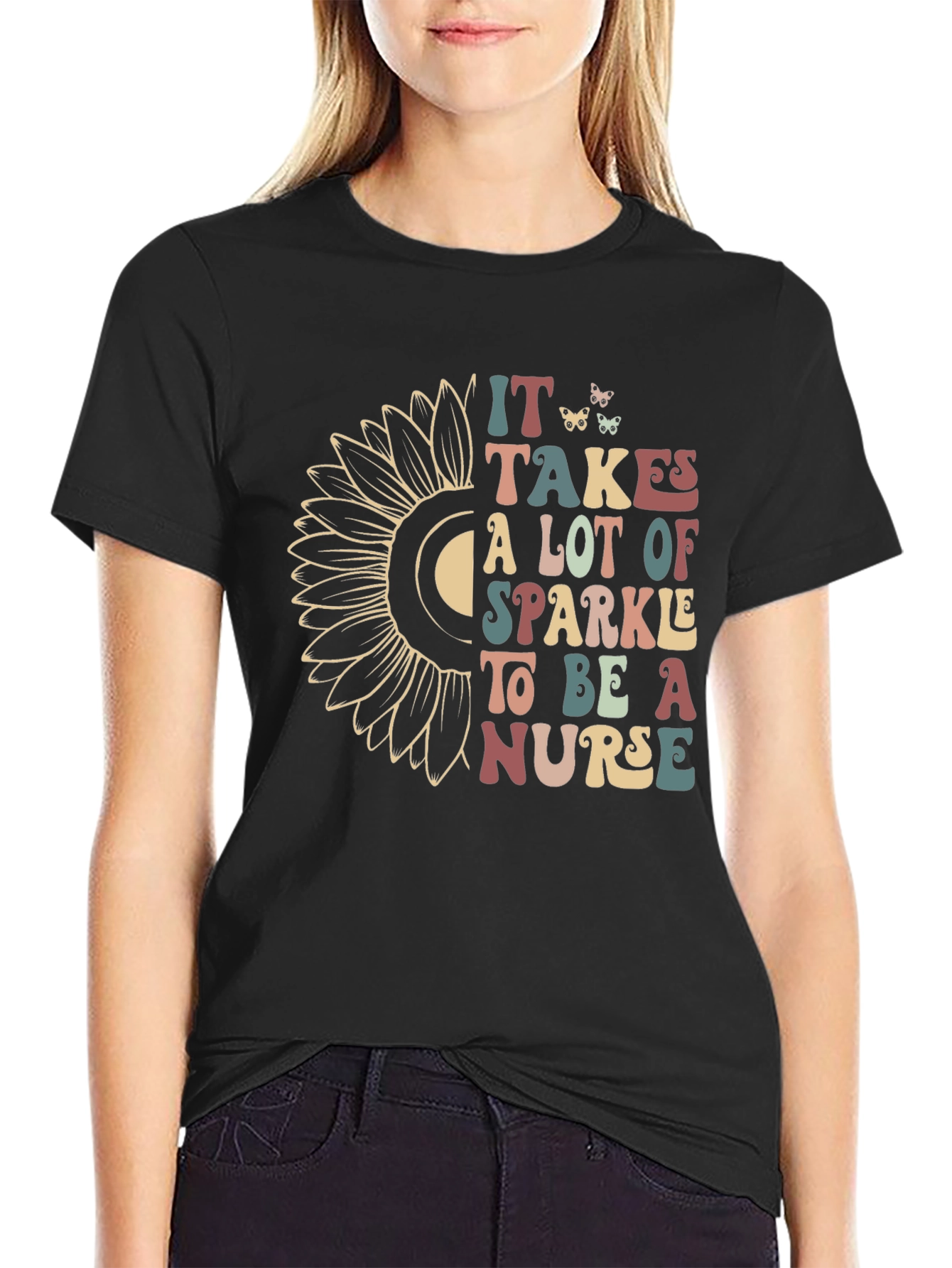 Nurse Sparkle Sunflower Graphic Tee