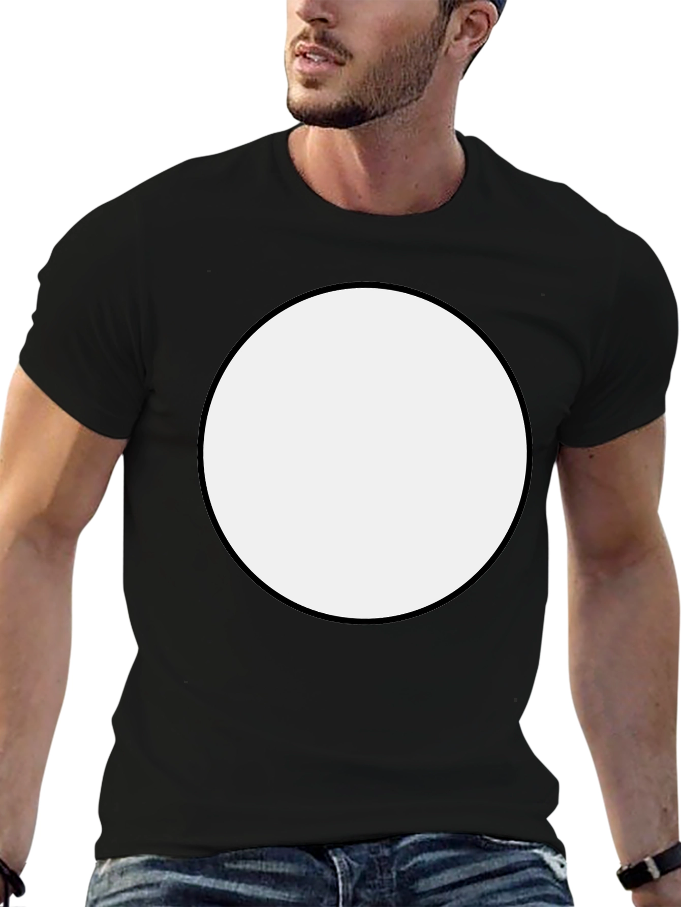 Bold Black T-Shirt with White Circle Design
