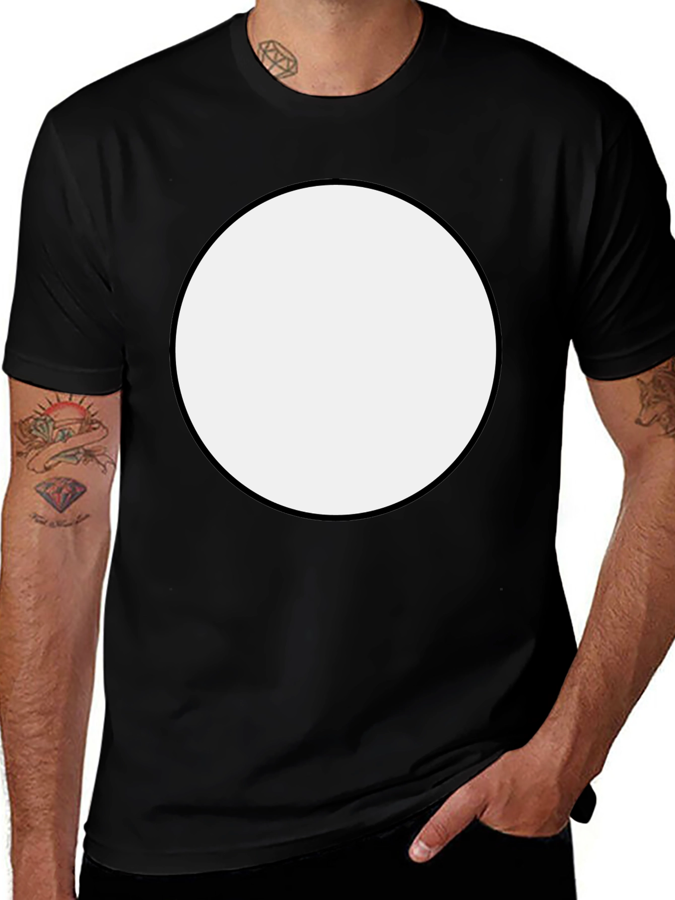 Bold Black T-Shirt with White Circle Design